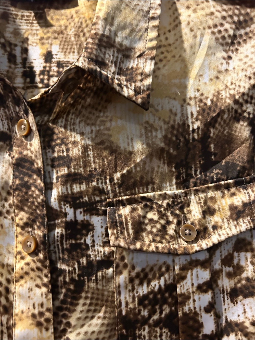 Jones New York Brown, Cream & Yellow Animal-Print Button-Up Blouse - Picture 3 of 8